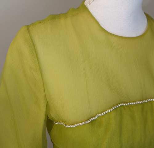 Elinor Simmons for Malcolm Starr Chartreuse Green Illusion Gown Rhinestone 60s - Picture 6 of 24