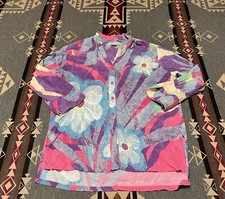 Jams World Hawaiian Floral Print Button Up Shirt Women's M Made in USA Q1