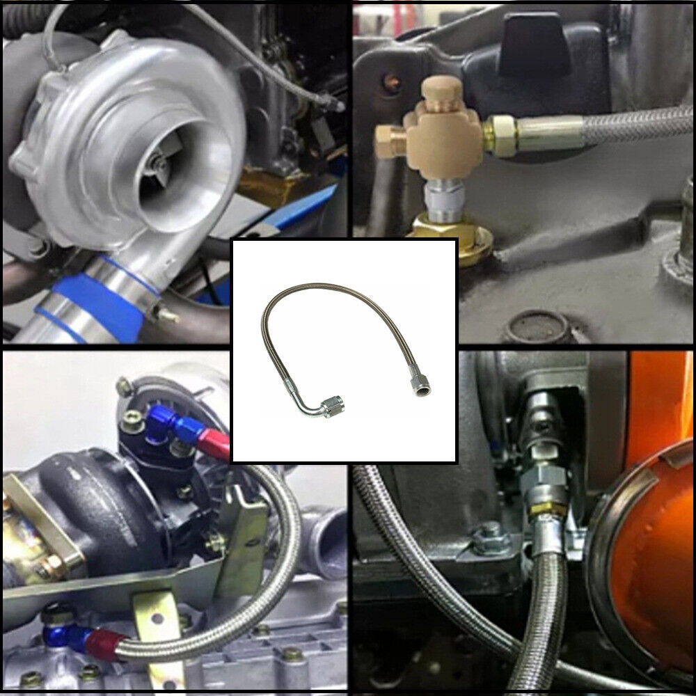 Tektall 4AN Turbo Oil Feed Line - 36" Stainless Steel Braided Line With 90° & Straight Fittings