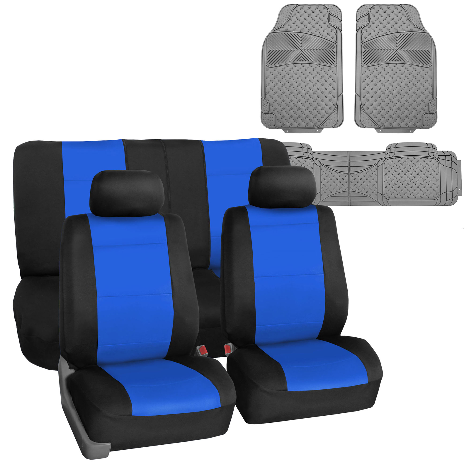 Neoprene Car Van Seat Covers Blue for Auto SUV Car Van w/ Black Heavy Duty Mats