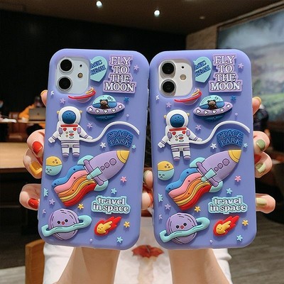 3D Space Case For iPhone Cute Cartoon Astronaut Soft Silicone Dream Moon Cover