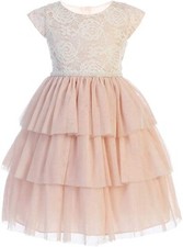 Flower Girls Blush Lace Mesh Short Dress Size 8 Wedding Party Pearls New