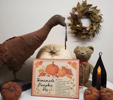 OLD PRIMITIVE VINTAGE FOLK ART  STYLE THANKSGIVING FALL PUMPKIN PIE RECIPE SIGN