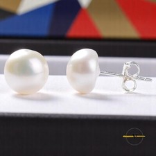 ORECCHINI DONNA A BOTTONE IN ARGENTO 925 CON VERA PERLA D'ACQUA DOLCE 8 mm