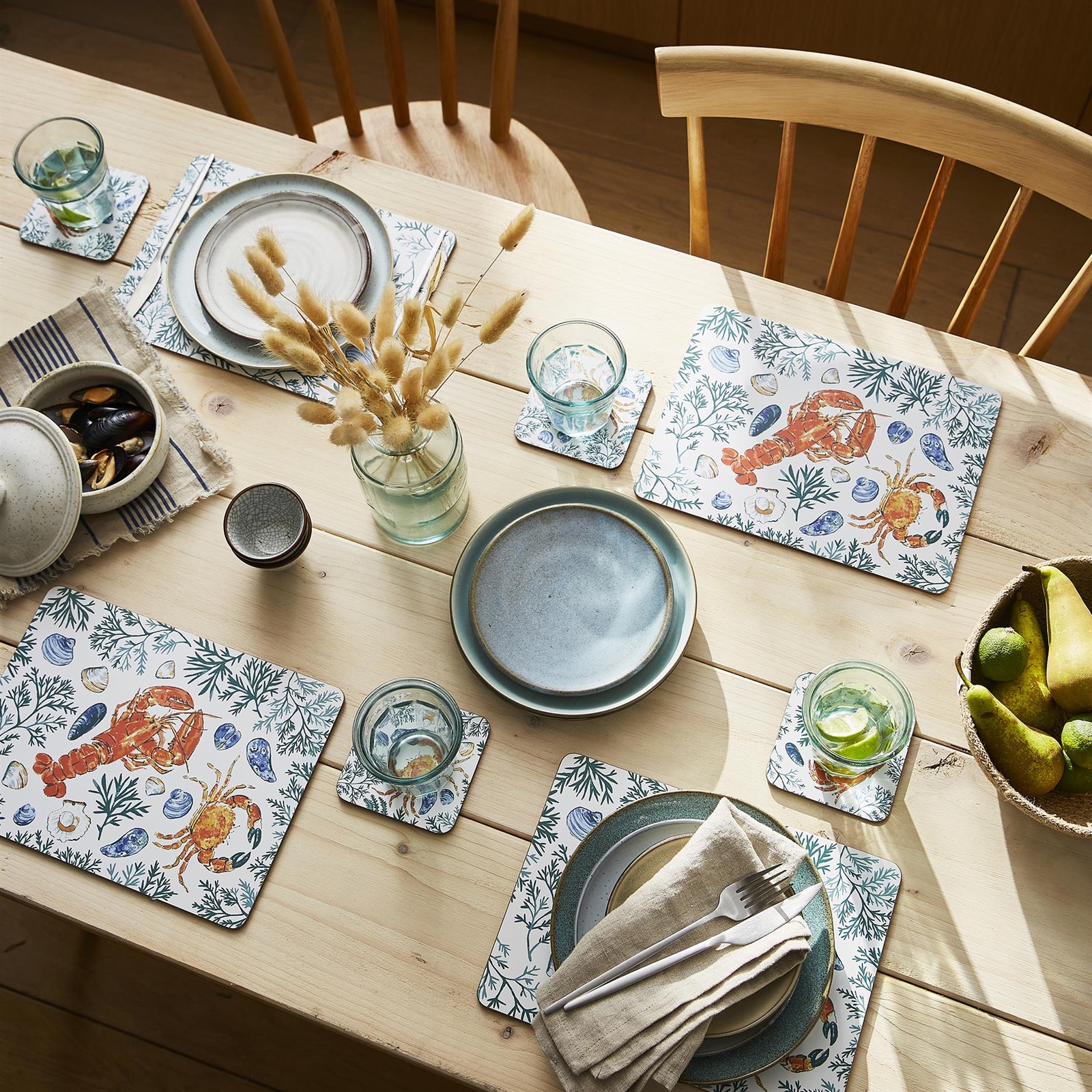 Placemat - 4 Pack Ulster Weavers Shellfish Cork Backed Print Green - Image 2