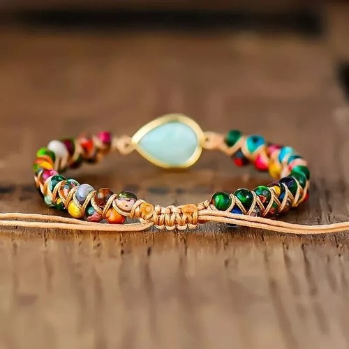 Natürlicher Amazonit Charms Heilung Reiki Chakra Boho Frauen Hände Geflochten Armband - Bild 5 von 5