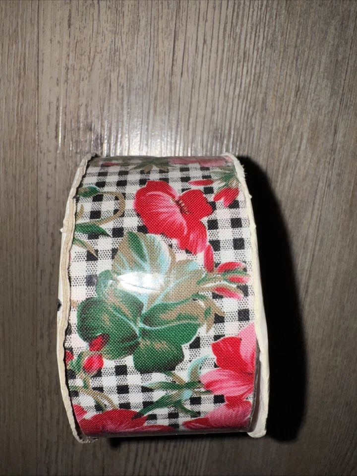 Carrete de cinta artesanal vintage Lion Ribbon Co Impatiens rosa floral a cuadros 25 yardas Foto 2 de 4