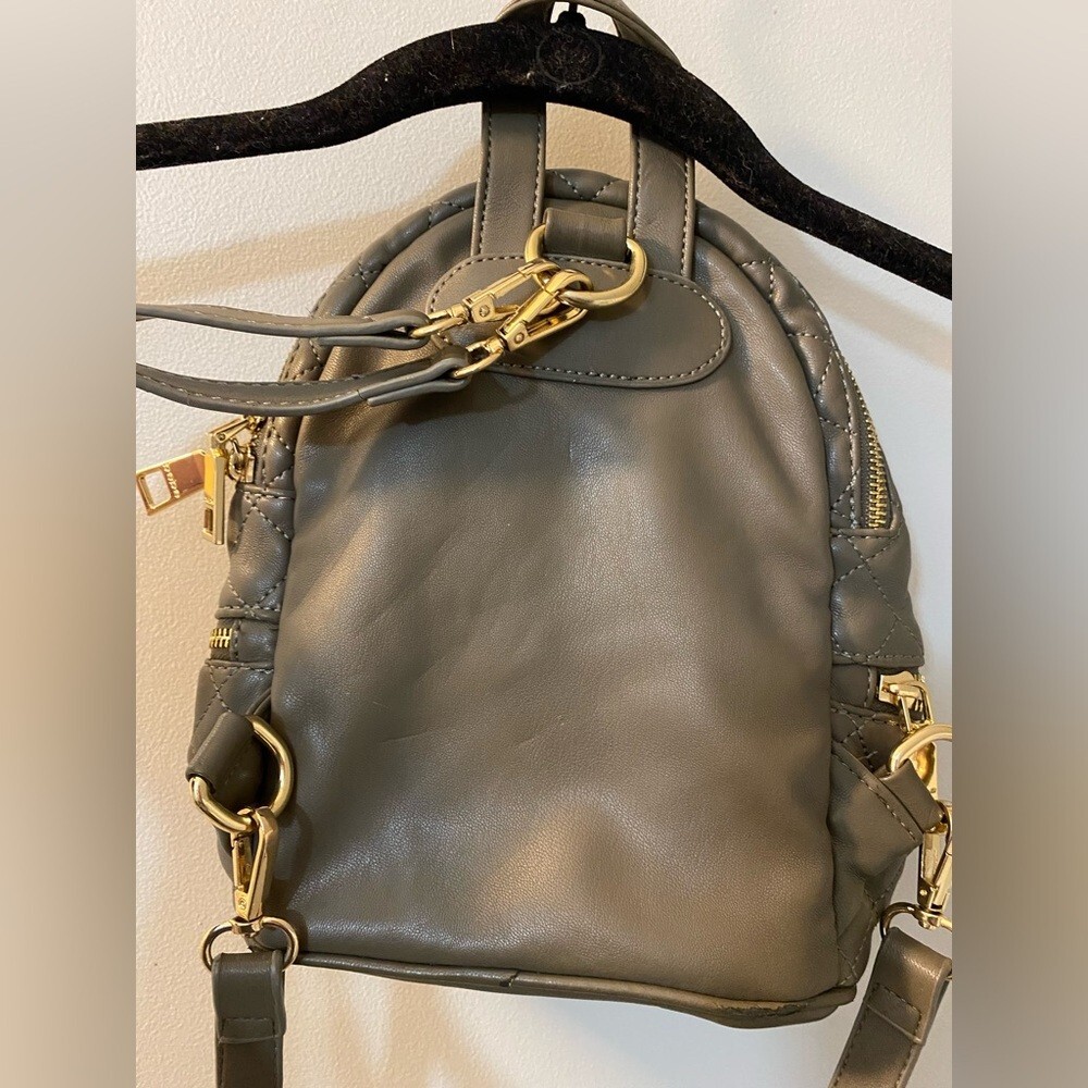 bebe Taupe Quilted Drawstring Mini Backpack with Gold Hardware New bebe quilted faux leather small mini backpacks in taupe with  main image 2