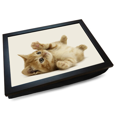 Deluxe gepolstertes Schoß Tablett | Holzrahmen | verspieltes Tabby Kätzchen #IL