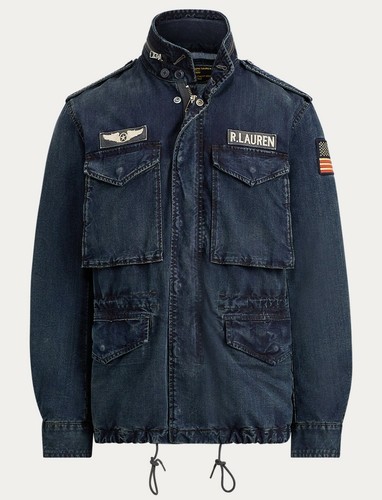 Polo Ralph Lauren Mens Denim Hooded Military Field Patch Jacket Size M - Picture 3 of 13