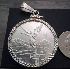 moneda de 1 onza y bizel  de plata 925 plata real autentica y marcada Mexicana