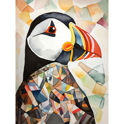 Puffin Bird Abstract Portrait Modern Folk Art Wall Art Print Picture 18X24 In