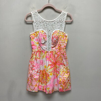 Lilly Pulitzer Womens Pink White Floral Sleeveless Reagan Fit & Flare Dress 0