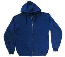 Vintage Hooded Sweatshirt 1970's Blank Dark Blue Zip Up Athletic