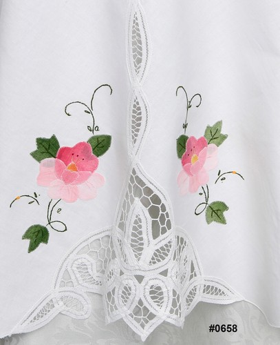 Hand Appliqued Roses Battenburg Lace 68" Tablecloth OR 17" Napkins, White Cotton - Picture 3 of 15