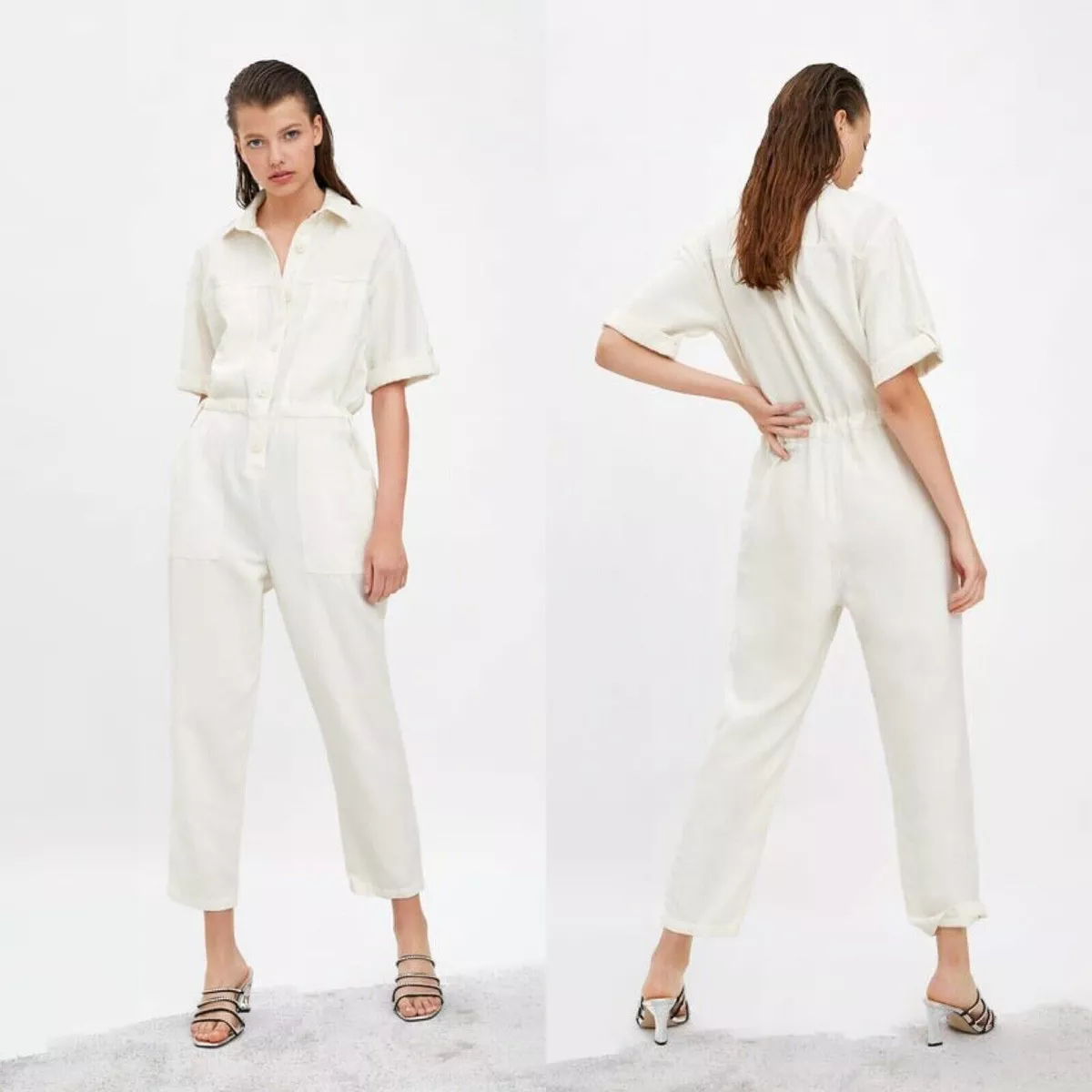 FLORAL LINEN BLEND JUMPSUIT WITH RUFFLES - Blue/White | ZARA Angola