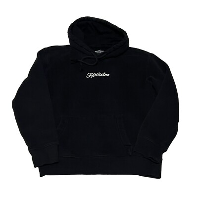 Hollister Women's Black Hooded Logo Sweatshirt Pullover Long