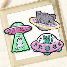 Alien Cats | Iron on/Sew on Embroidered Patch | Magick UFO Witchy Cat Lover Gift