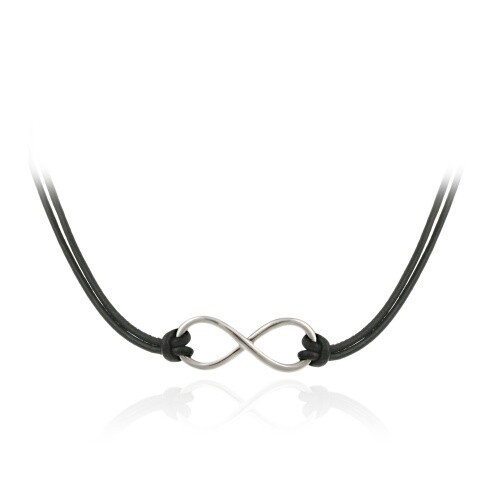 Sterling Silver Infinity Design Black Leather Necklace - 第 1/3 張圖片