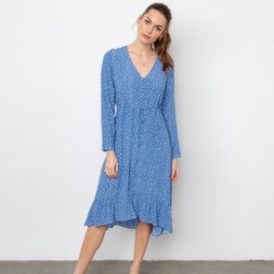 $188 NEW Rails JADE Dress Blue Wisteria White Drawstring Waist Buttons L |  eBay UK