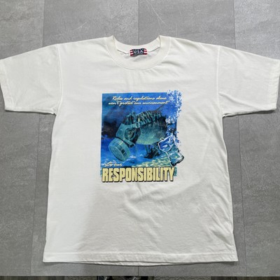 Vintage Fish t shirt mens XL white 90s Earth day prevent pollution Sea beach USA