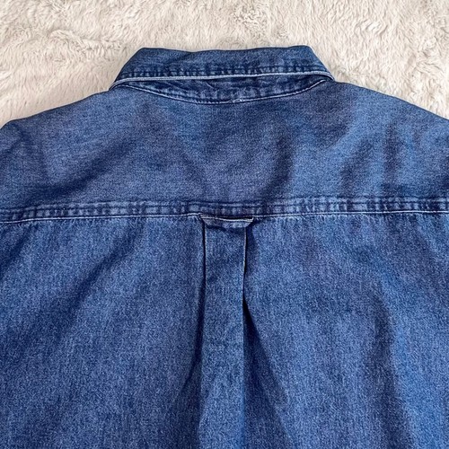 Camisa Denim Vintage Para Hombre GRANDE Azul SHELL OIL Bordado Logo Bolsillo Y2K - Imagen 6 de 8