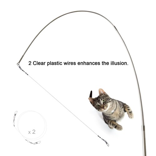 Cat Fishing Pole Toy Cat Teaser Wand Toy with Feather Attachments Retractable... - Picture 4 of 6