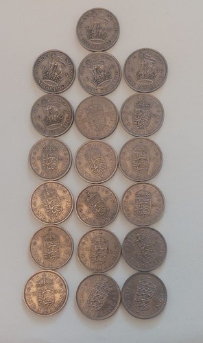 Série complète de 19 shillings 1947 à 1966 - Set anglais , circulé sélectionné