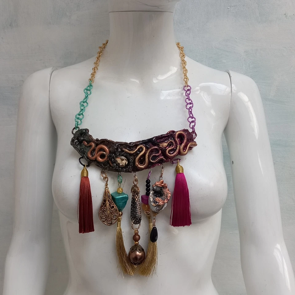 Бахрома ювелирных изделий ожерелье слоистый кулон со стразами змеи богемное этнический гламур - Изображение 3 из 4