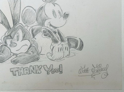 Walt Disney (Handmade) Drawing On old Paper Signed & Stamped, Vtg Art - Picture 2 of 4