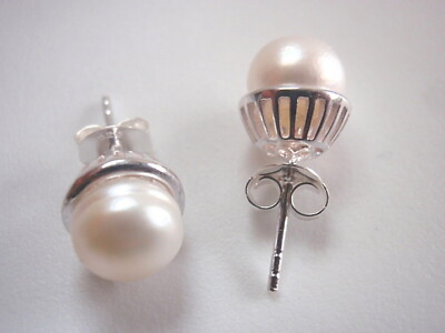 Cultured Pearl 925 Sterling Silver Stud Earrings Corona Sun Jewelry