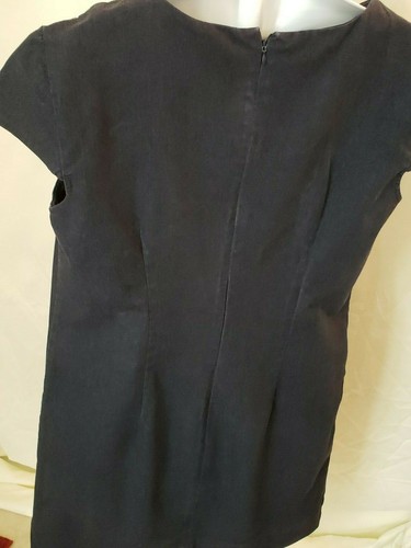 Dressbarn blue denim A-line, cap sleeves dress w/embellished neckline size (12) - Picture 4 of 7