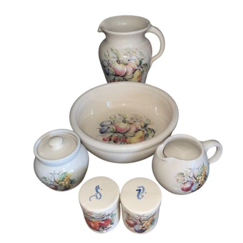 Yesteryears 6 Pc Pottery Set Pitcher Bowl Salt Pepper Cream Sugar Marshall Texas - Picture 2 of 15