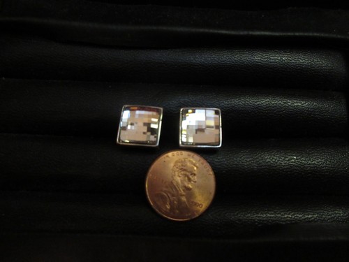 Swarovski Checkerboard Clear Crystal Cufflinks Swan Signed Groom Best Man --New! - Picture 3 of 10