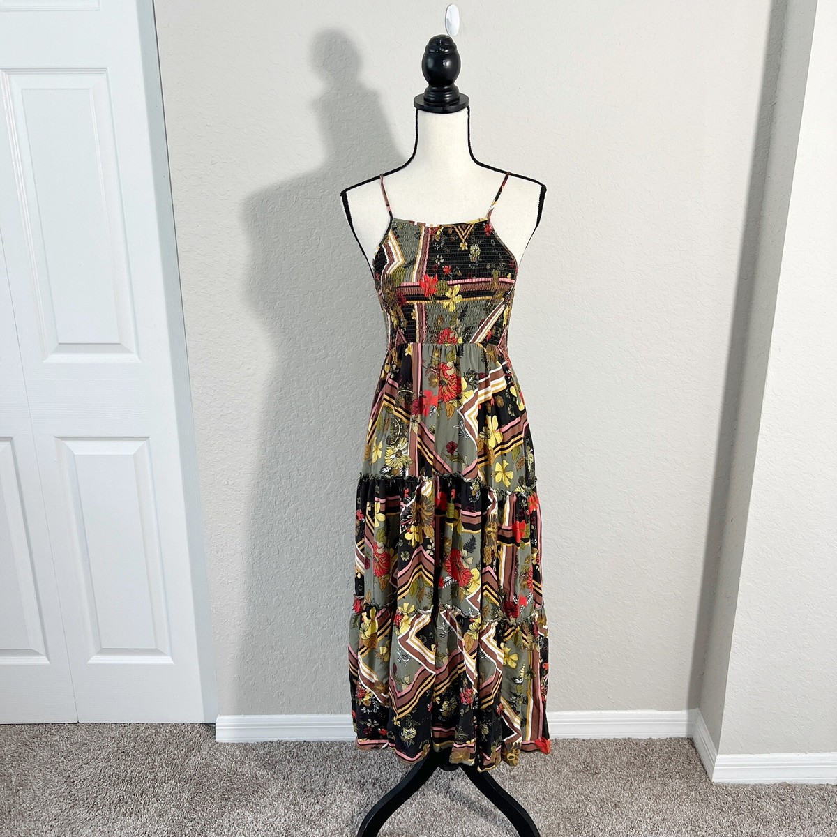 Abel The Label Women's Halter Maxi Dress Sundress Boho Black Multi Floral  Medium