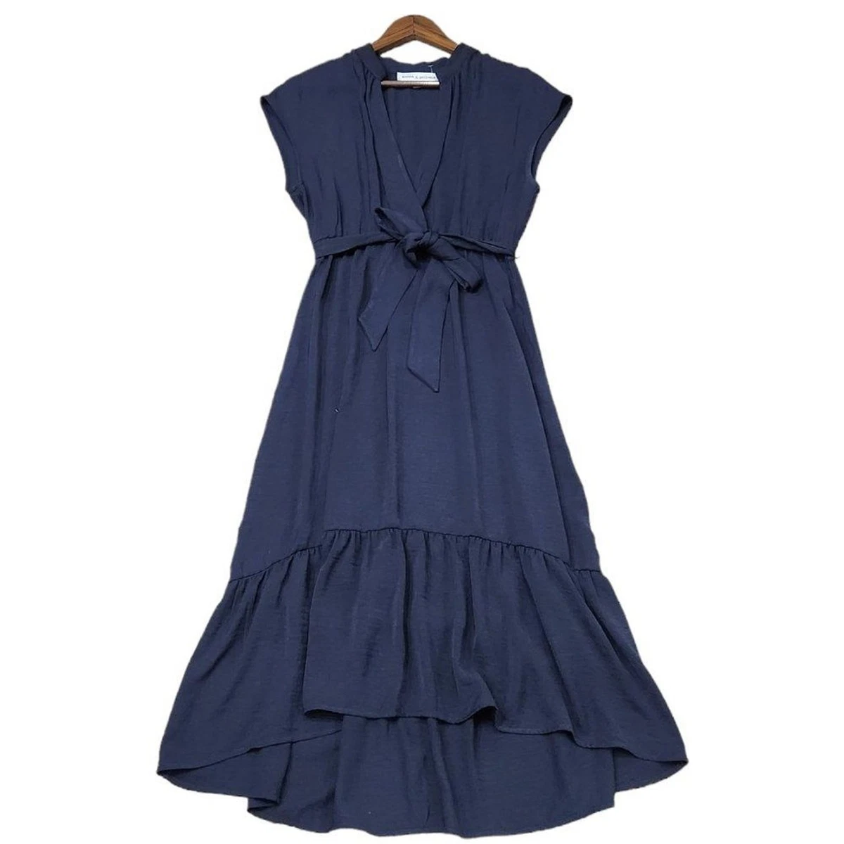 emma and michele blue dress Emma & Michele Blue & Black Abstract Print Belted Midi Dress Size 6