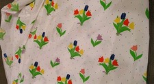 VINTAGE CANNON MEDLEY TULIPS RED BLUE DOTS FLORAL 1 FULL SIZE FITTED SHEET
