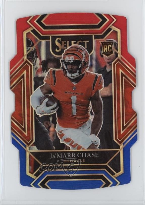 2021 Panini Select Club Level Red & Blue Prizm Die-Cut Ja'Marr Chase Rookie RC