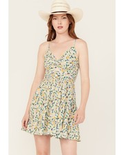 Angie Women's Floral Print Knot Front Mini Dress - C4143-A814 LIGHT BLUE