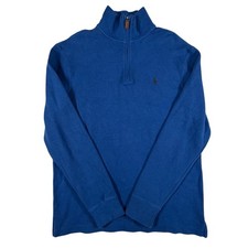 Polo Ralph Lauren Mens Quarter Zip Pullover Royal Blue Knit Sweater Size M