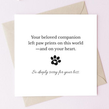 -Pet Loss Sympathy Greeting Card with Envelope - Beloved Companion Paw Print Con