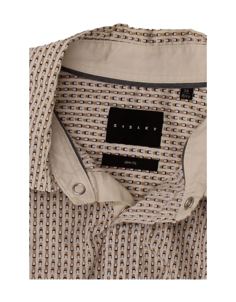 Camisa SISLEY Para Hombres Calce Ajustado Talla 39 15 1/2 Mediana Blanca Rayas Algodón FV15 Foto 3 de 3