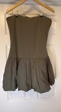 American Eagle Strapless Mini Dress Womens Large Olive Green Puff Bubble Hem NEW
