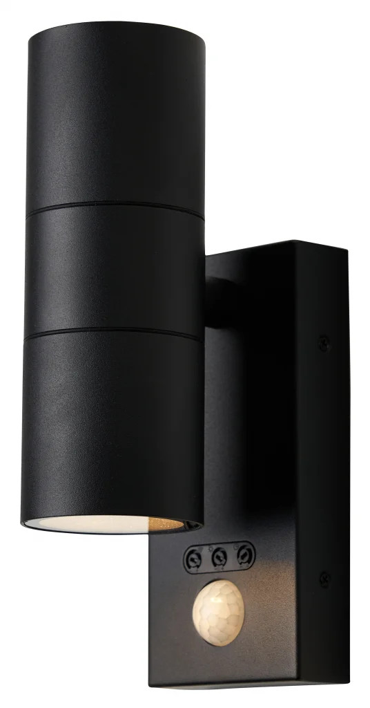 Outdoor Light Black Leto Double Spot IP65 PIR Motion Sensor Zink ZN-29179-BLK-65