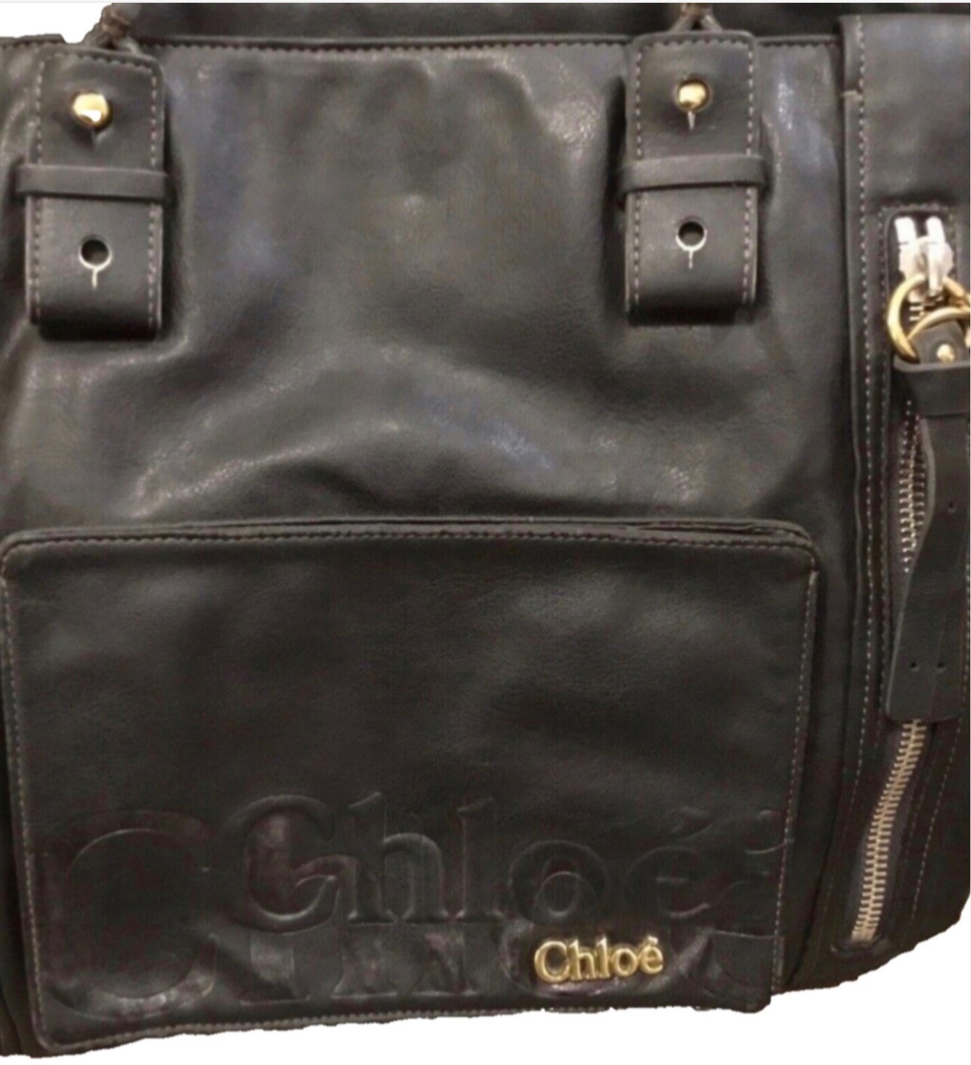 Chloe Black Leather Eclipse Logo Embellished Tote… - image 3