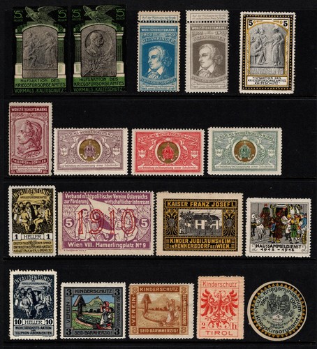 Eine Ansammlung früher österreichischer Wohltätigkeitsetiketten 1905-1918 MH / MNG