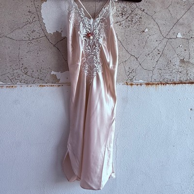Vintage Lace Satin Slip Dress Pink Embroidered Floral Lingerie Size Medium  USA | eBay