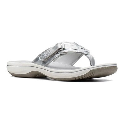Clarks Breeze Sea Silver Synthetic Women's Flip Flop Summer sandals SZ 10 NEW !