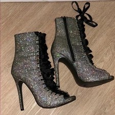 Steve Madden Black and Silver glitter Lace Up...
