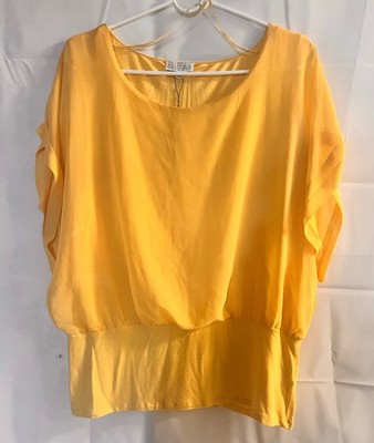 Joseph A. Women's Yellow Solid Scoop Neck 3/4 Sleeve Pullover Blouse L